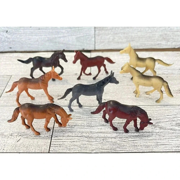 VTG Lot Of 8 Miniature Horse Figurines China Mixed Colors Poses Plastic Lot #3 - Picture 1 of 7